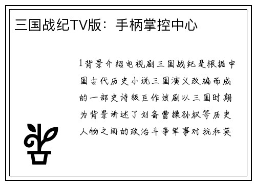 三国战纪TV版：手柄掌控中心